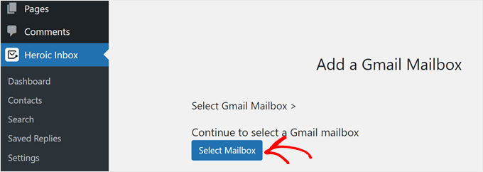 Selecting a Gmail inbox in Heroic Inbox