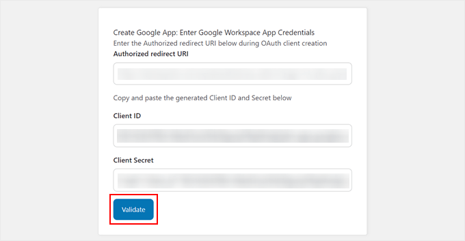 Validating the app credentials Client ID and Client Secret