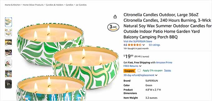 Previzualizare a articolelor de casă vândute pe Amazon