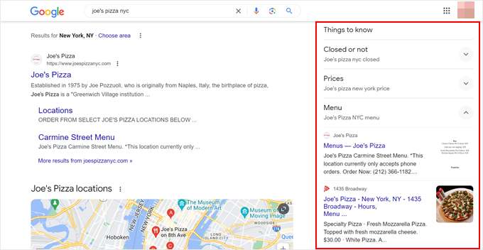 Example of rich snippet for a local search result
