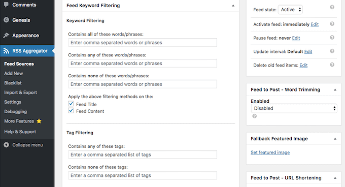Filtering an RSS feed based on keywords