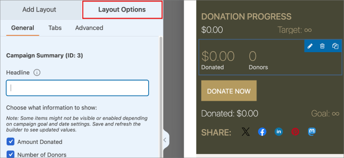 layout options in Charitable