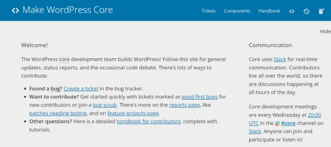 Make WordPress core page