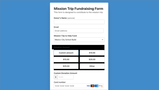 mission trip fundraising recurring form preview