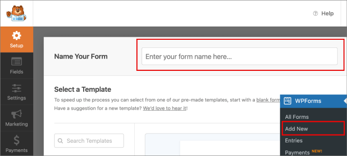 name your form wpforms