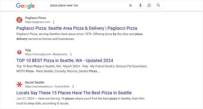 Example of a local search engine results page