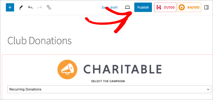 publish charitable recurring donations