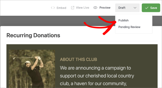 publish recurring donations form charitable