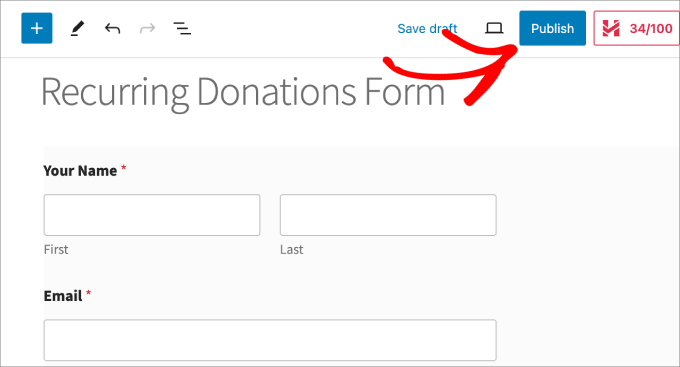 publish recurring donations form