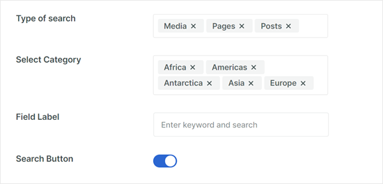 Customizing the search by category form settings in SearchWP
