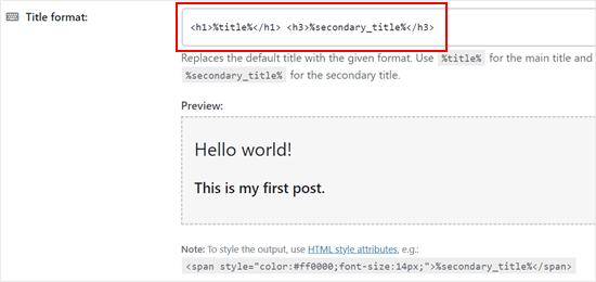 Configuring the title format in the Secondary Title plugin