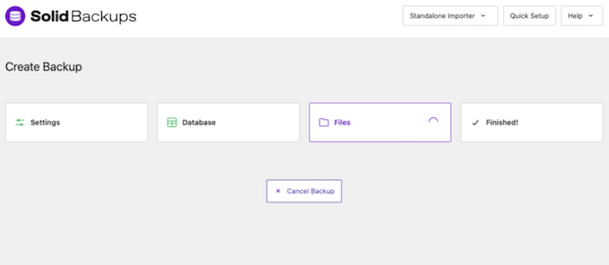 The Solid Backups user interface