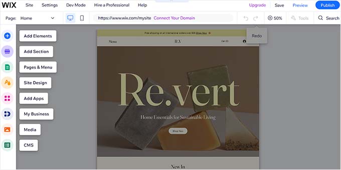 Constructorul drag and drop Wix