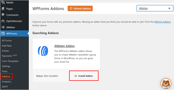 Installing the AWeber WPForms addon