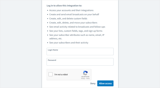 Allowing WPForms access to AWeber