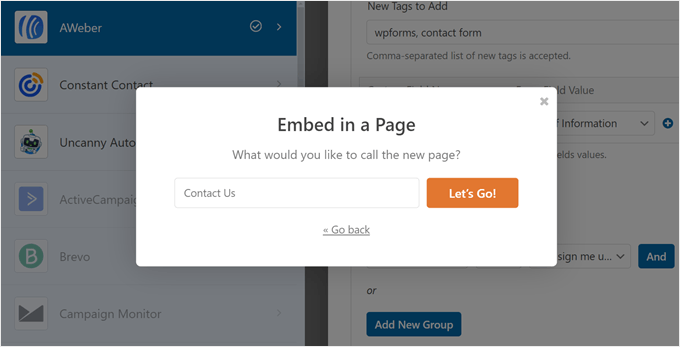 Creating a new page to embed the WPForms block in