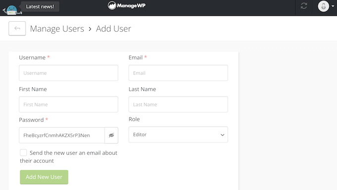 Adding users to your ManageWP dashboard