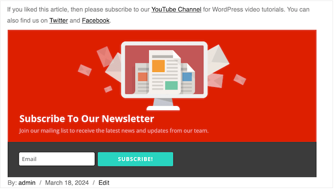 An example of an email newsletter opt-in