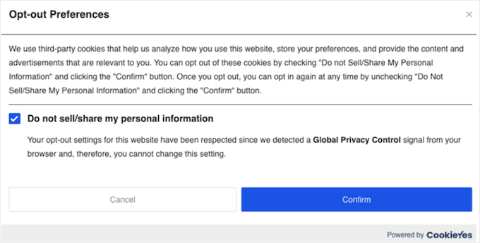 The Global Privacy Control (GPC) settings