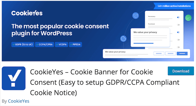 The free CookieYes WordPress plugin