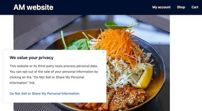 An example of a  ‘Do Not Sell or Share My Personal Information’ popup, created using CookieYes