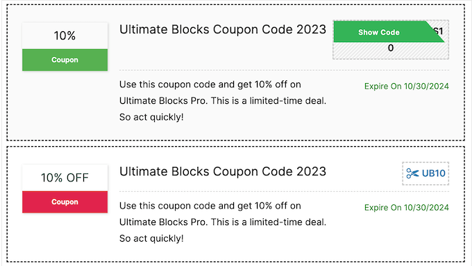 Adding coupon codes to your website using Ultimate Blocks