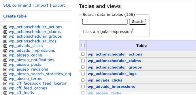 WordPress database example