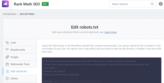 Editing your robots.txt file using Rank Math