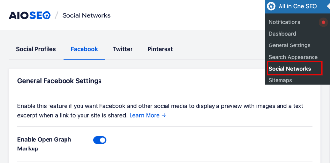 enable open graph markup AIOSEO
