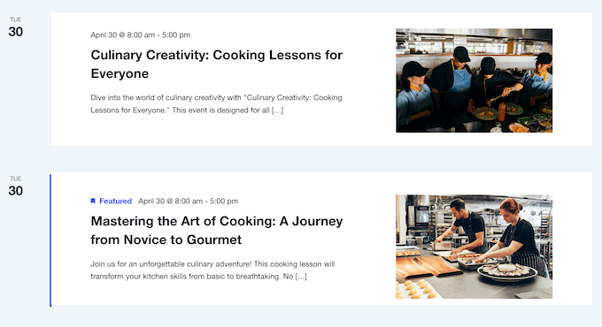 An example of a featured event on a WordPress website