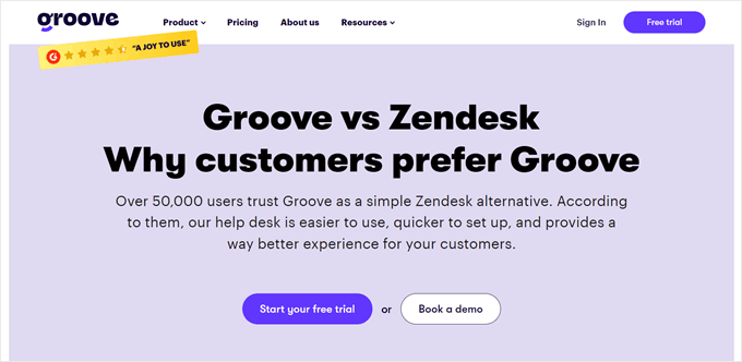 Groove vs Zendesk comparison landing page