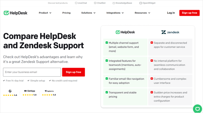 HelpDesk as Zendesk alternative landing page