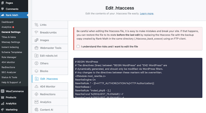 Editing your htaccess file in WordPress