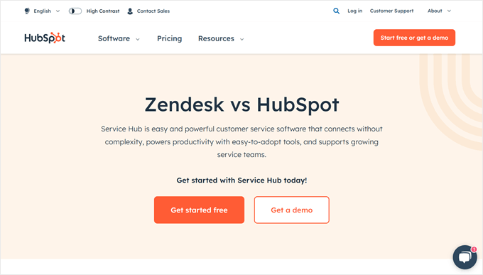 HubSpot vs Zendesk landing page