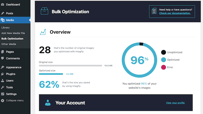 The Imagify WordPress compression and resizing plugin