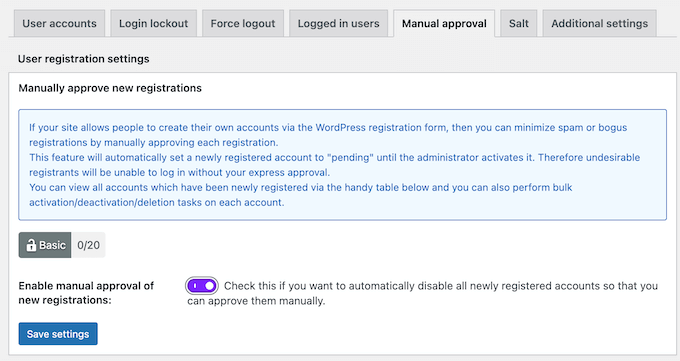 How to require admin approval for new users 