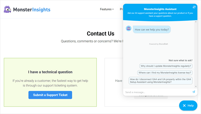 MonsterInsights AI chatbot support