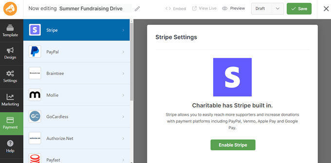 Payment integrations in Chariable