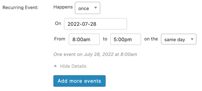 Creating recurring events in WordPress