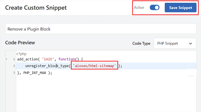 Save snippet for removing plugin block