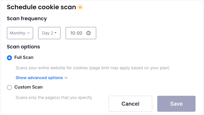 Scheduling your cookies using CookieYes