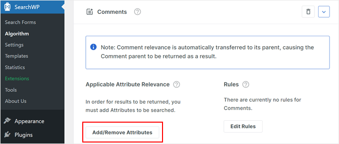 Adding or removing attributes in SearchWP