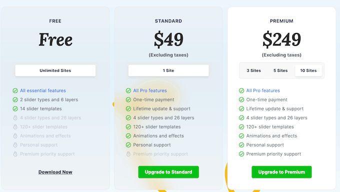 Smart Slider's various pricing and plans