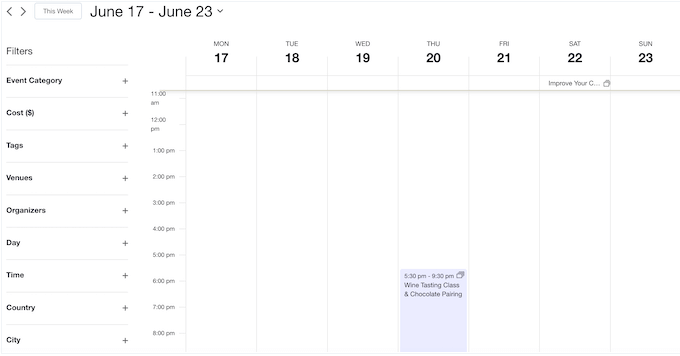 An example of a calendar, created using The Events Calendar WordPress plugin
