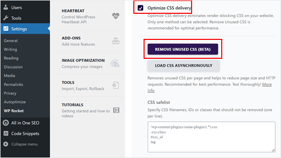 Removing unused CSS with WP Rocket