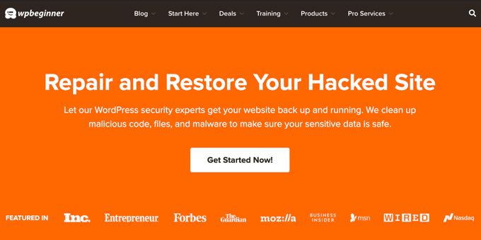 WPBeginner Pro Services Hacked Site Repair