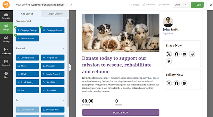 WPCharitable campaign designer