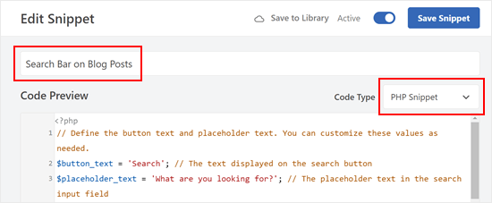 Adding a search bar to blog posts with WPCode