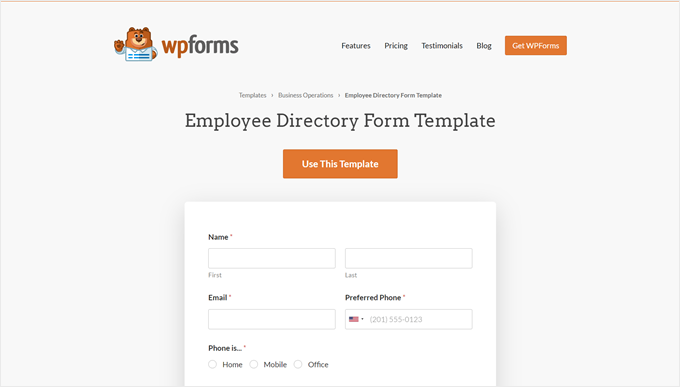 WPForms Employee Directory Form Template