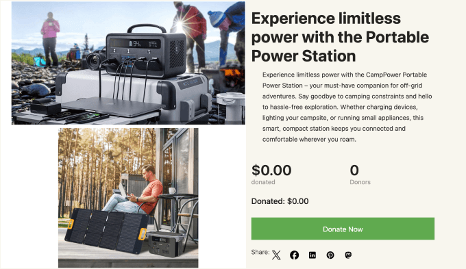 Crowdfunding page with a video